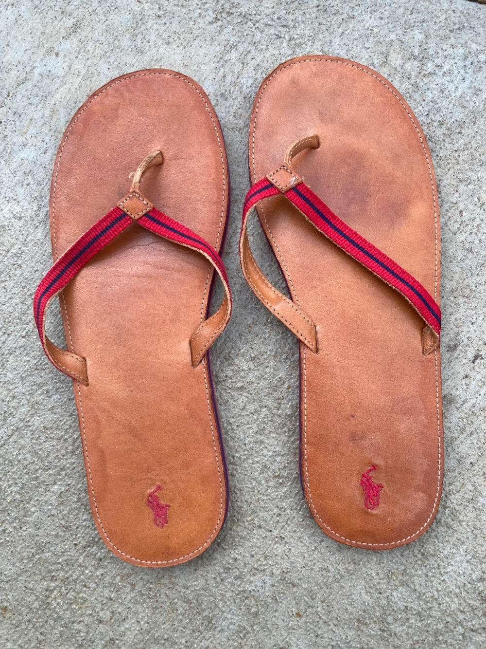 Ralph Lauren Polo Thong Sandals Leather woven strap size 10